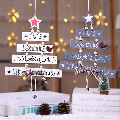 Christmas Wooden Christmas Tree Christmas Door Hanging Decorative Wind Chimes Letter Tag Pendant Christmas Bell Hanging