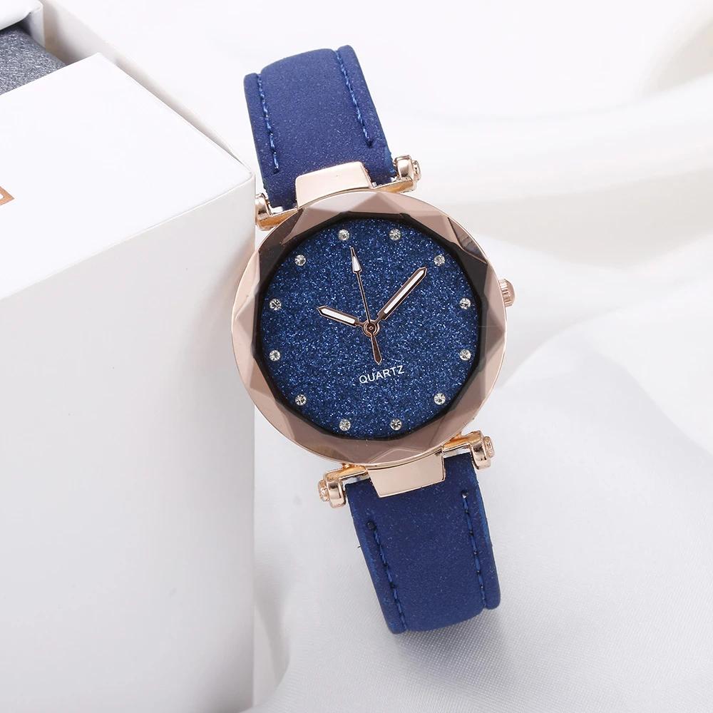 Watches for Women Ladies Watch Round Rhinestone Star Sky Pink Leisure Fashion Trend Frosted Belt Vintage Quartz Wristwatch