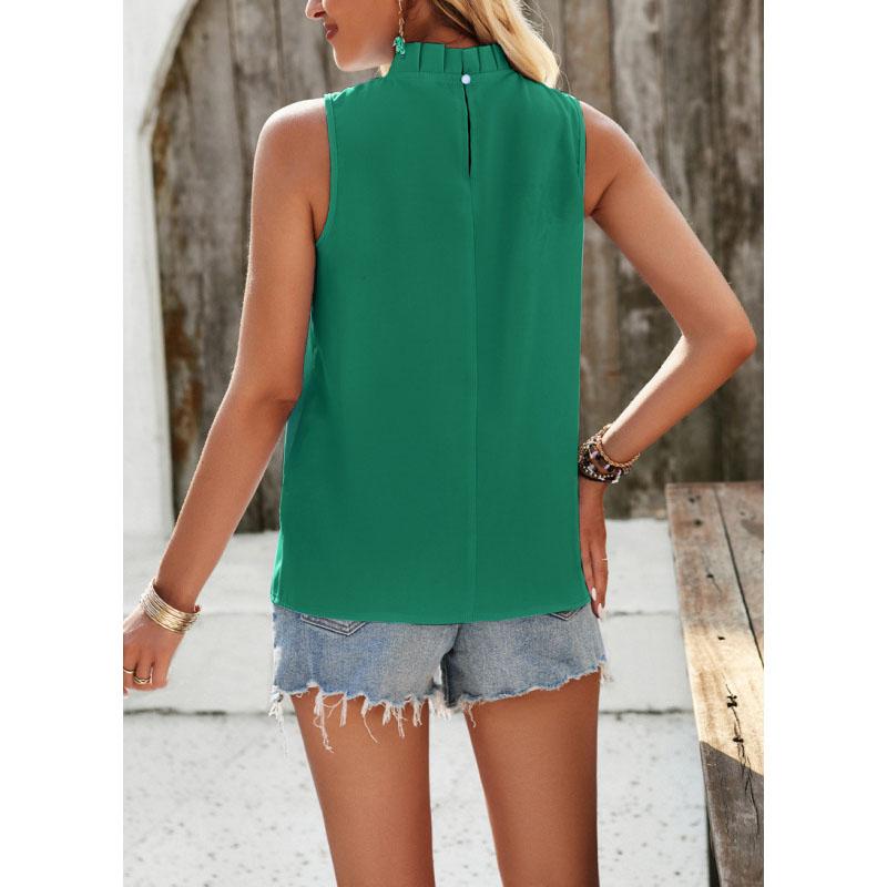 Elegant Spring Summer Solid Color Sleeveless Top Women Pulovers Blouses