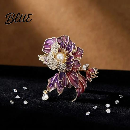 Long-lasting Brooch Women Sparkling Rhinestones Imitation Pearl Flower Shape Lapel