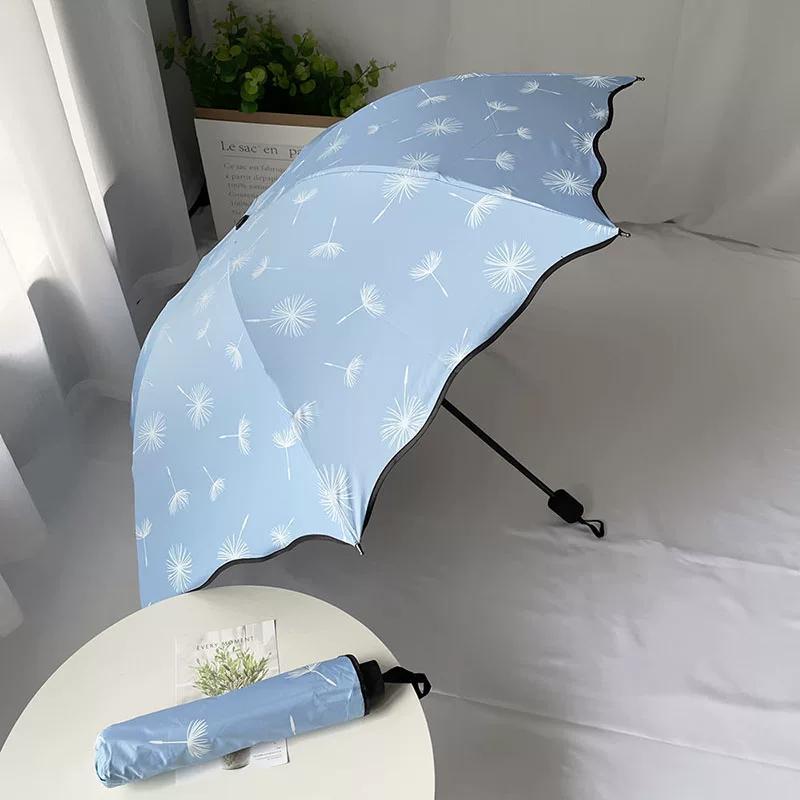 Ten-Bone Large Double Umbrella Small Fresh Sun Umbrella Vinyl Sun Protective Sun Shade Rain Dual-Use Triple Folding Umbrella Female Manual