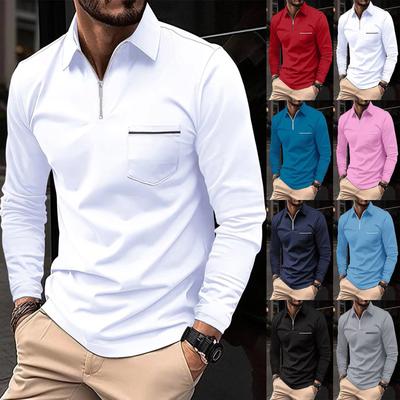 Autumn And Winter Men's Long Sleeve Zipper Lapel  Polo Shirt Solid Casual Top