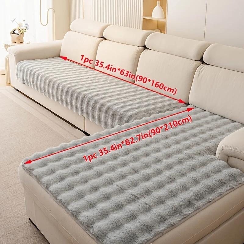 2pcs Warm Thick Plush Imitation Fur  Anti-Slip Sofa Cover, for Living Room Lounge Sofa Towel Universal Fit Washable