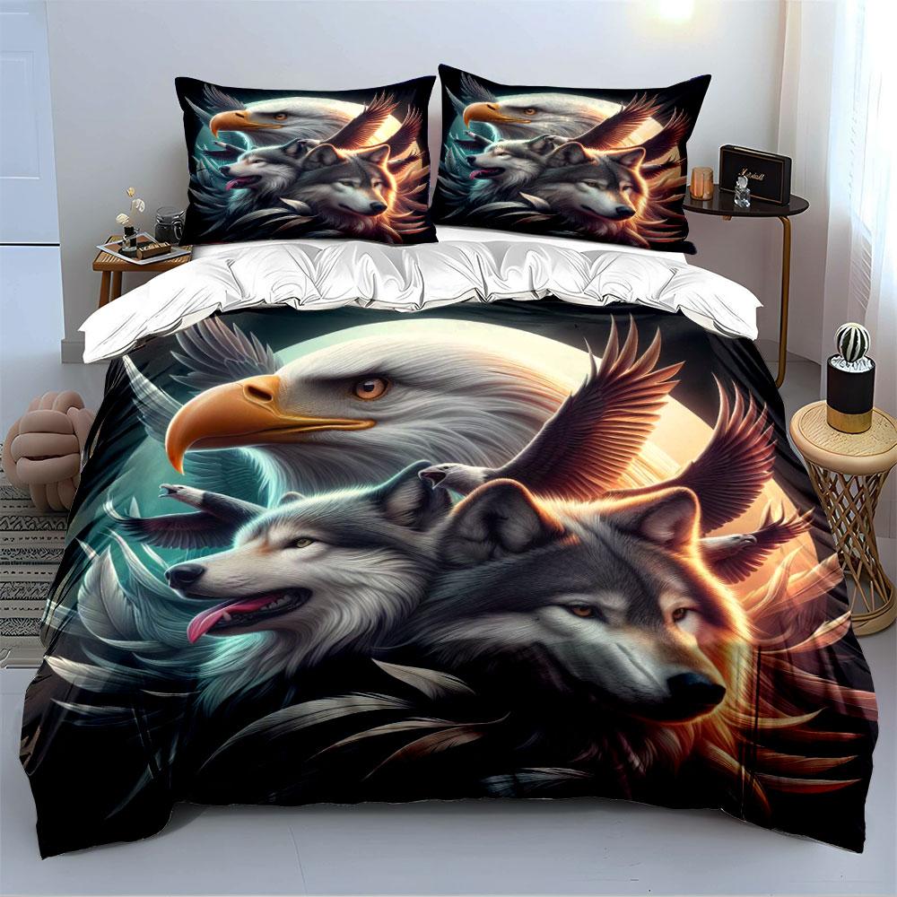 Wolf und Adler Tierprint Set Bettwäsche Bettbezug Set Bettbezug Kissenbezüge (1 * Bettbezug 2 * Kissenbezüge, ohne Bettdecke)