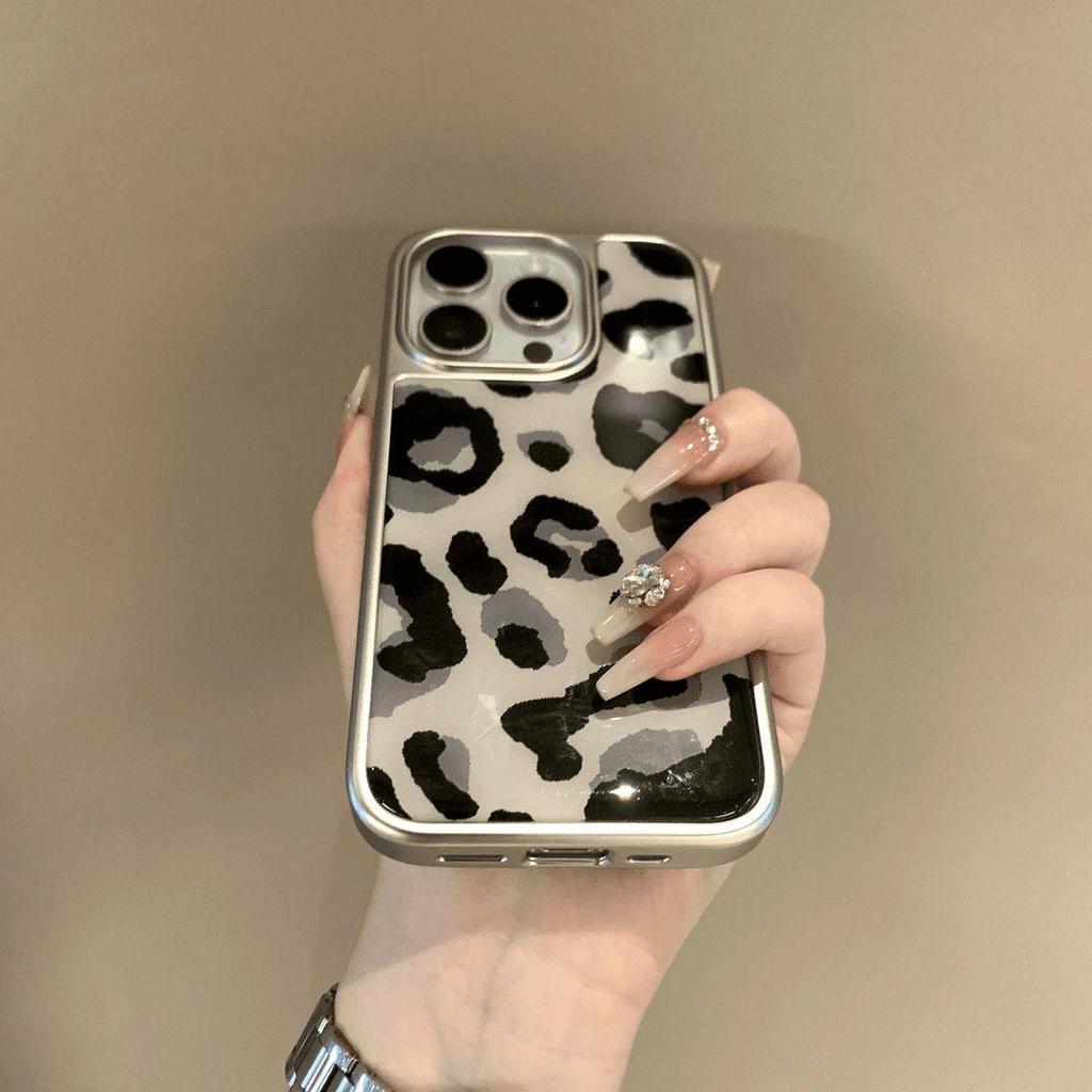 INS Korean Leopard Print Electroplated Drop Glue Phone Case For iPhone 16 15 14 13 12 11 17 Pro Max 16 15 14 13 Pro 17 Air Cover