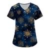 Women's Christmas Print Loose V-Neck Pocket Short-Sleeved Uniform