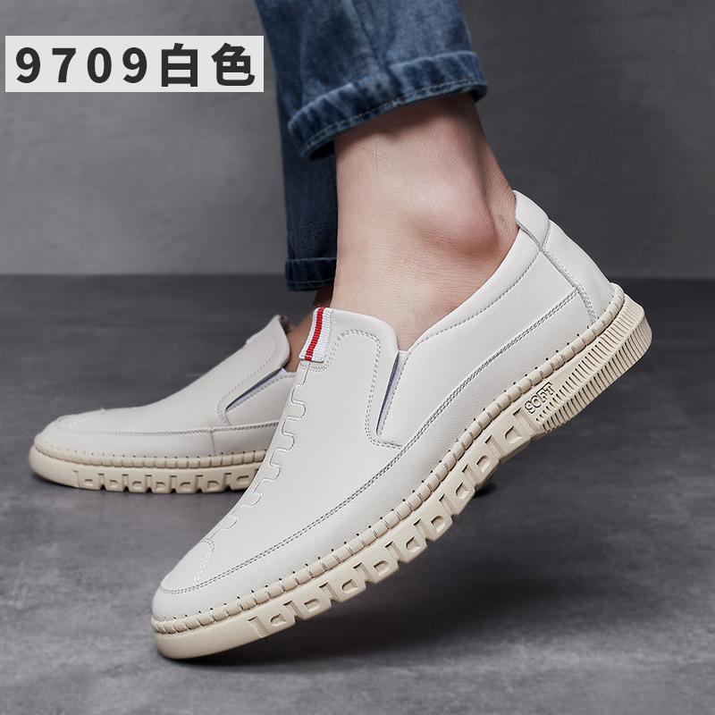2025 Spring and Autumn New Men's Daily Casual Leather Shoes Men's Hand-stitched Genuine Leather Foot Cover Single Shoes Soft Leather 9709