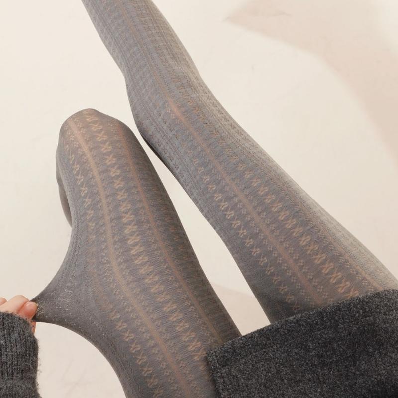 

New Bowknot Striped Fishnet Stockings Women Sexy Slim-fitting Nylon Elastic Tights JK Lolita Cute Bow Printed Pantyhose Hosiery One Size серый