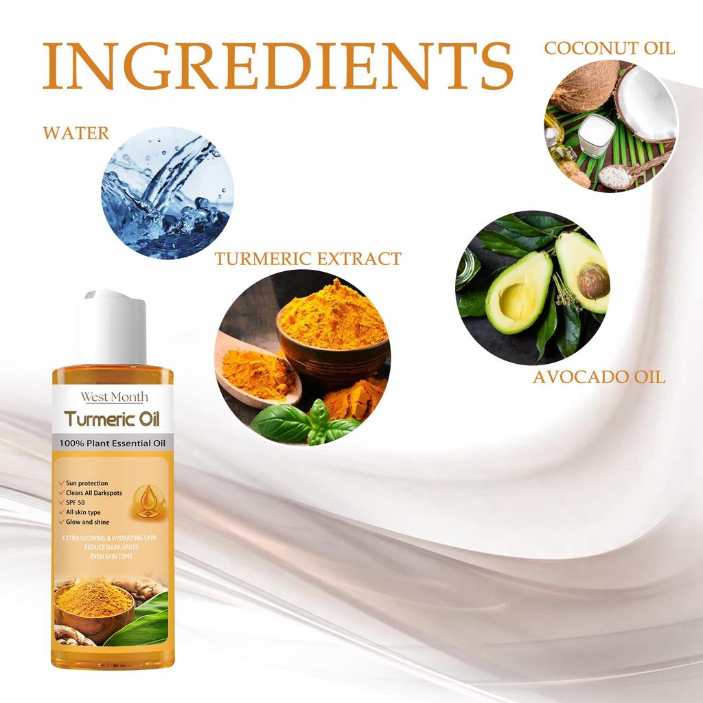 West Month Turmeric Multi-Purpose Essential Oil - 2-in-1 for Facial Brightening/Improving Dullness/Deep Hydration/Moisturizing/Hair Growth/Facial Care