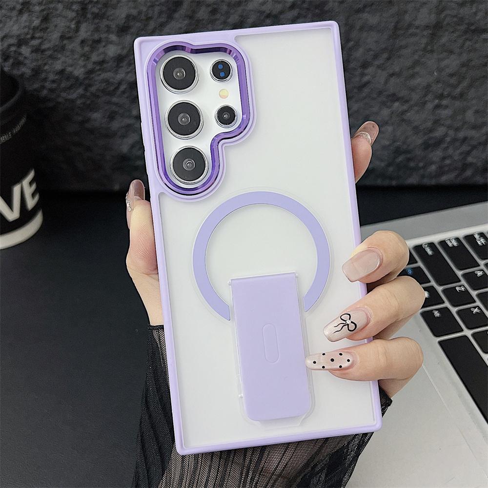 For Magsafe Case For Samsung Galaxy S25 Plus S23 Ultra S24 FE Folding Stand Holder Matte Luxury Magnetic Wireless Charge Cover