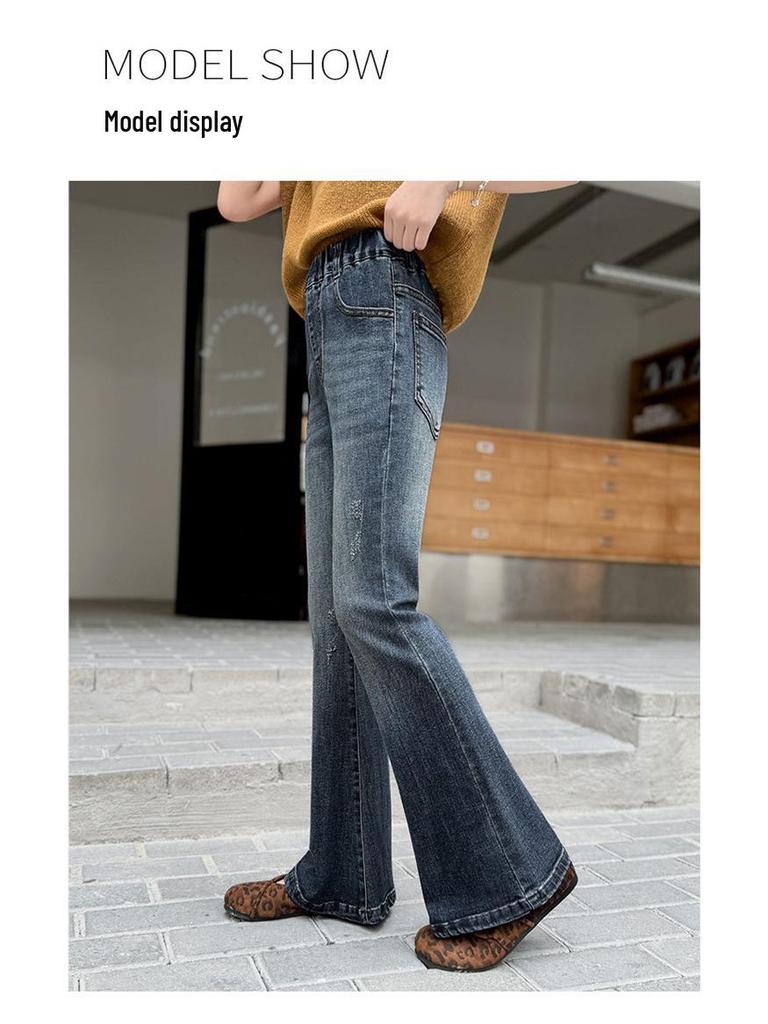 2025 Girls' Stylish Fall Micro-Flared Jeans - Korean Style Children's Pants