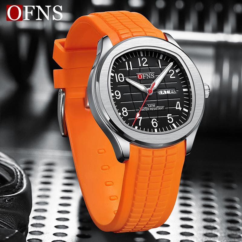OFNS Fashion Herrenuhr 50M Wasserdicht Luxuriös Leuchtend Datum Woche Multifunktion Business Quarz Armbanduhr