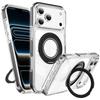 iPhone 17 Pro Max Magnetic Transparent Case with Two-Color Rotating Stand for Apple 16/15 Pro
