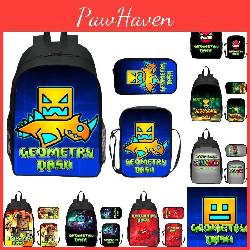 16-inch Children's Backpack Set Geometric Dash Durable Shockproof And Lightweight