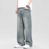Summer new yellow mud American high street washed retro men's straight and thin straight jeans