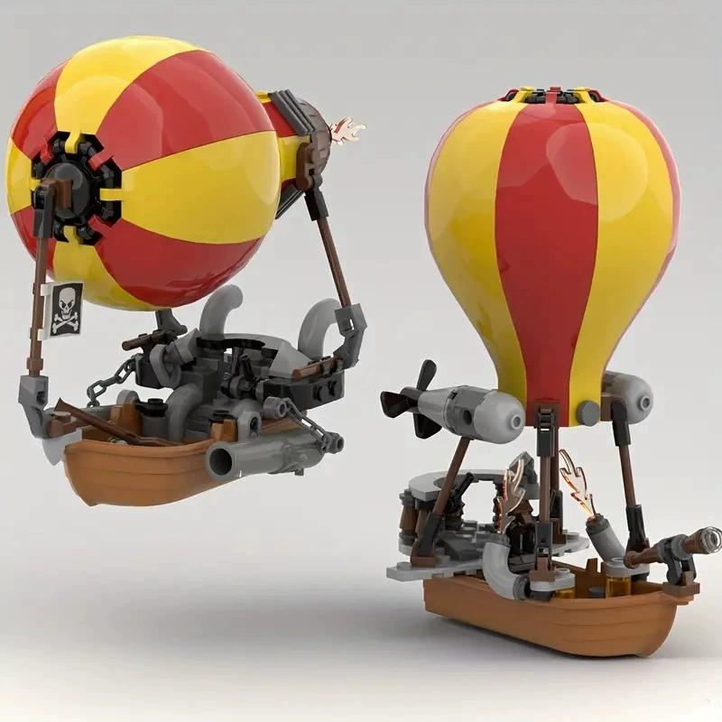 Activating Toys Unisex Moc City Steam Punk Airship Building Blocks Pirat Flag Airship Hot Air Balloon Bricks Toys