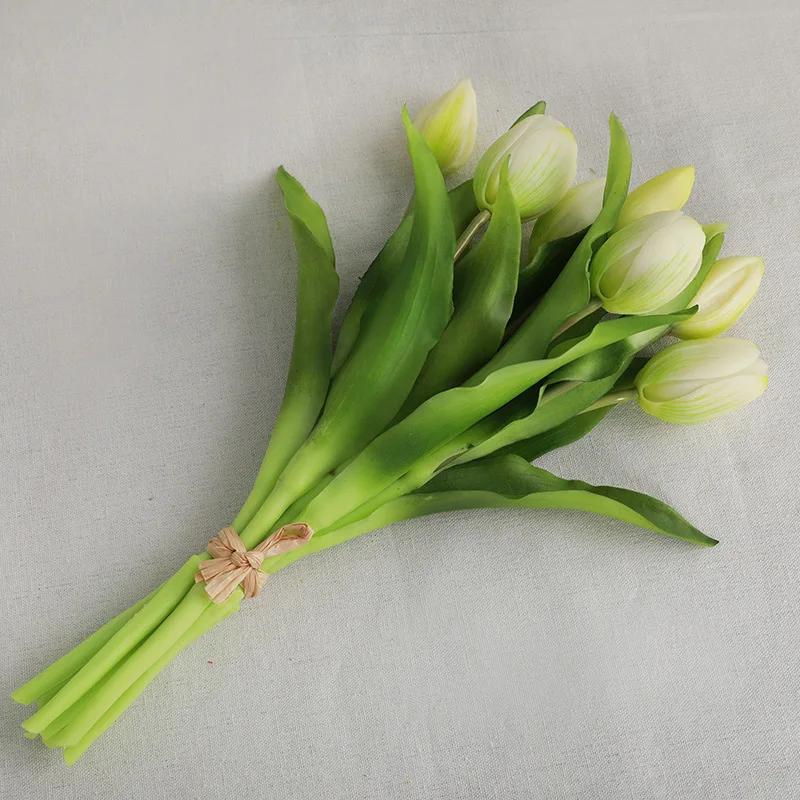 7pc Latex Tulip Artificial Flowers Bouquet Realistic Mother's Day Gift Easter for Wedding Home Kitchen Table Decoration