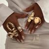 Vintage Metal Geometric Bow Open Rings for Women Fashion Gold Color Petal Irregular Smooth Adjustable Rings Jewelry Party Gifts