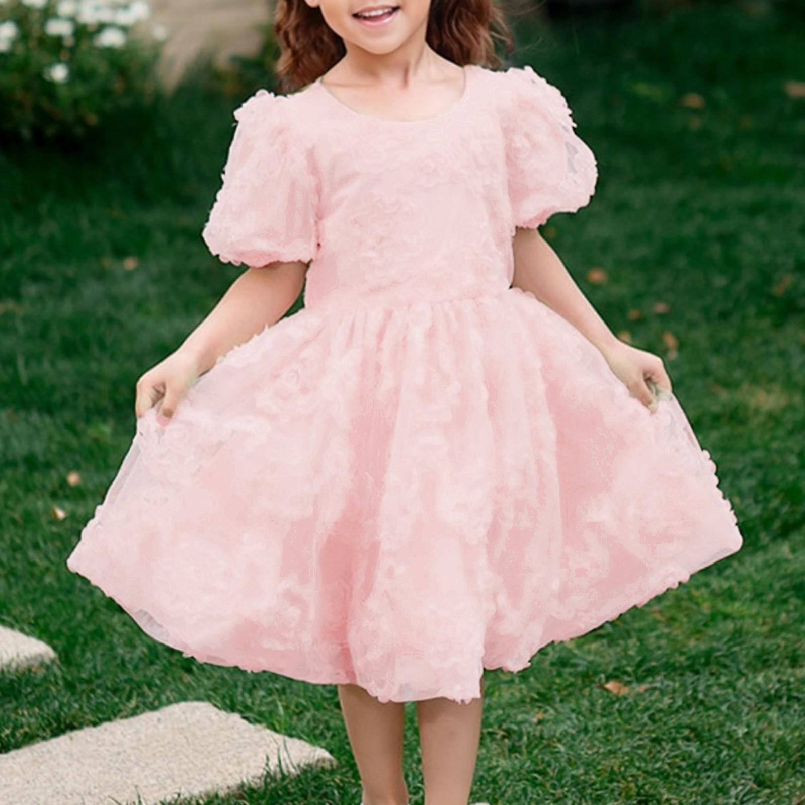 

Детское платье с коротким рукавом Принцесса Платье с 3D-цветами 90 розовый