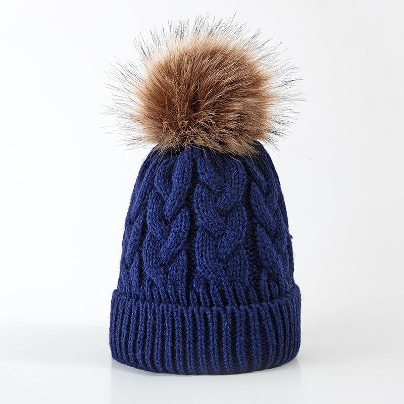 Large Pom-Pom Thick Woolen Beanie for Women and Children - Trendy Cable Knit Design for Autumn and Winter