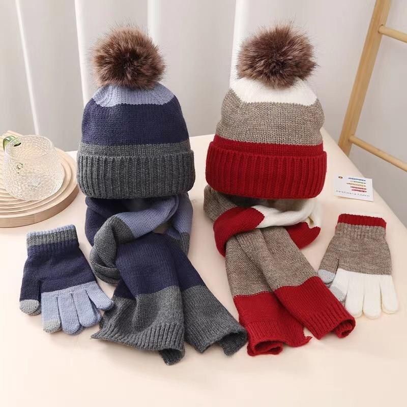 Conjunto de guantes, bufanda y gorro para niños de 8 a 16 años, traje cálido de invierno con gorro de punto grueso de lana, guantes y bufanda, conjunto de gorro para mujer.