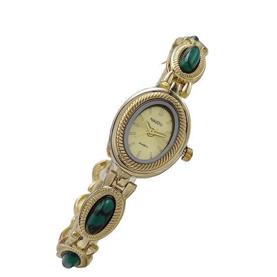 Faux Gemstone Bracelet Watch Ladies Vintage Oval Dial Wristwatch Elegant Quartz Watch Gift for Her Girlfriend Mom Wife