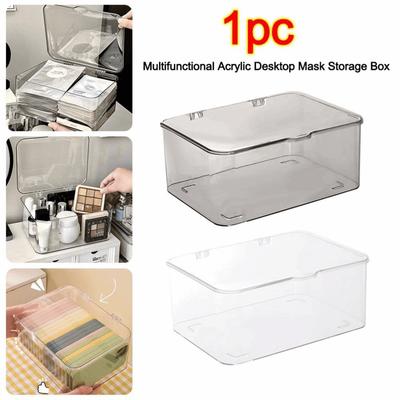 Acrylic Desktop Mask Storage Box Dust-proof Transparent Sundries Organizer Large Capacity with Cover