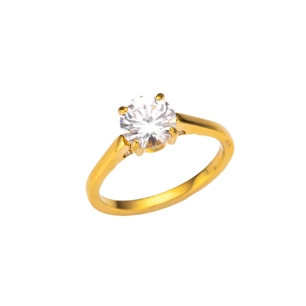 European 18K Gold-Plated Zircon Ring: Elegant, Non-fading Titanium Steel with Inlaid Diamonds. Size 7