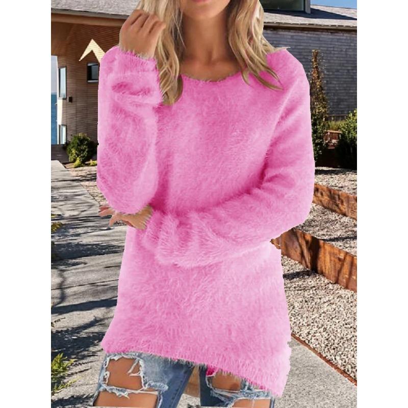 Women's Sweaters Comfortable Long Sleeve O Neck Casual Solid Color Vintage Knitted Female Elegant Winter Pullover Warm Sweaters