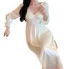 Spring and Summer Sexy Ice and Snow Silk Long Chest Pad Nightdress Women's Thin Sweet Lace Court Style Gentle Niche V-neck