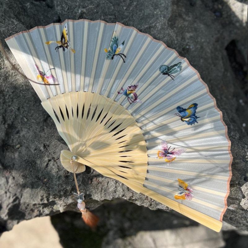 BEPAN Double Sided Embroidered Folding Fan Chinese Style Classical Elegant Design Traditional Hand Fan Decor Photo Prop Gift for Women