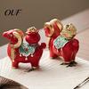 Interactive Rotating Statue Chinese Zodiac Sheep Figurine, Rotatable Luck Wealth Goat Statue, Year of Mascot, Vintage Style Tabletop Ornament for Home