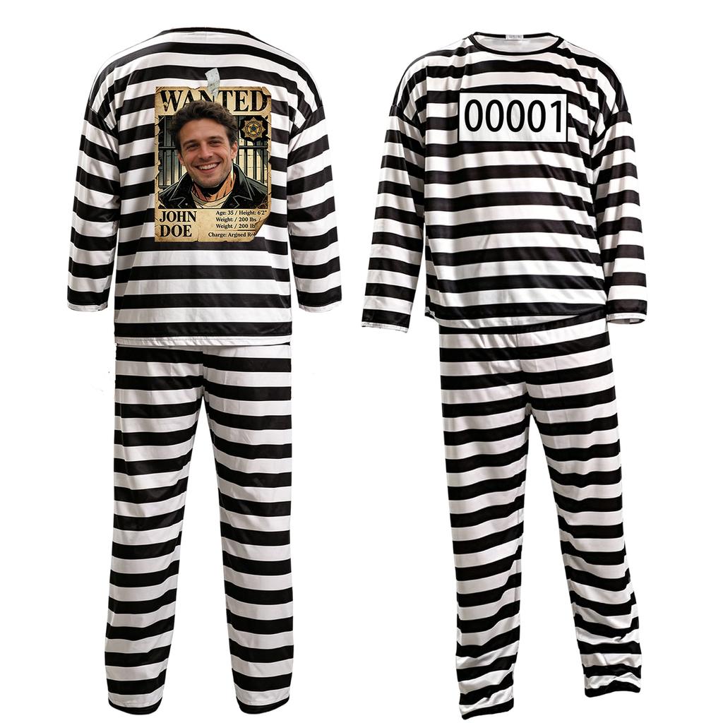 Unisex Halloween Prisoner Costume with for Adult Party Costume