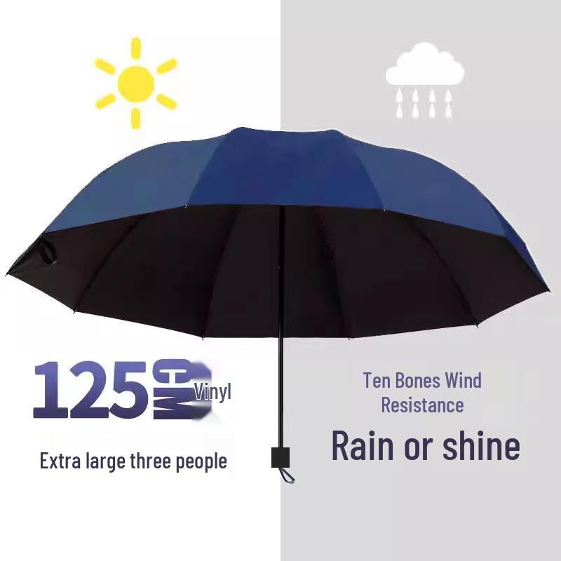 Extra-Large Three-Fold Umbrella for Men & Women - 12-Bone, Dual-Use for Sun & Rain, Fits Up To Three People