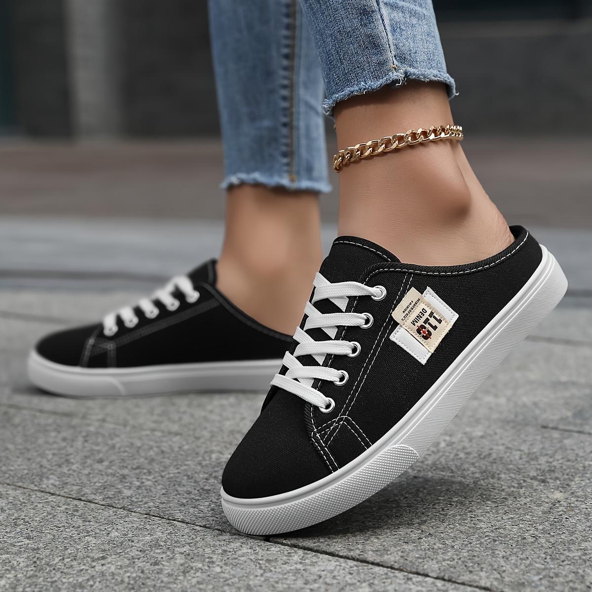 

Women S Casual Sneakers - Comfortable Slip-On Shoes with Soft Sole, All-Season All-Purpose Sneakers, Low Top, Round Toe, Lace-Up, Casual Footwear 35 чорний