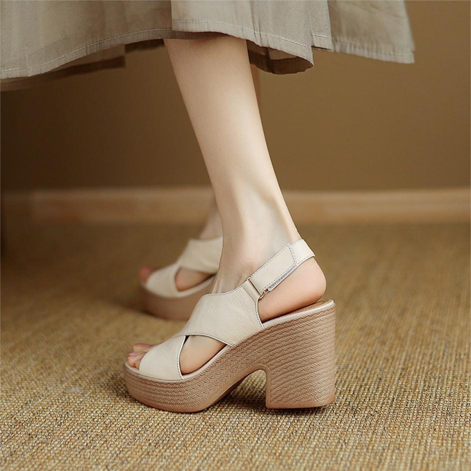 Fashion NEW Summer Women Sandals Genuine  Shoes for Women Round Toe Thick Heel Shoes Csaual Band Platform Shoes Handmade Sandals