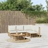 Vidaxl 5-Cz. Gartenmöbel-Set, Cremefarbene Kissen, Bambus