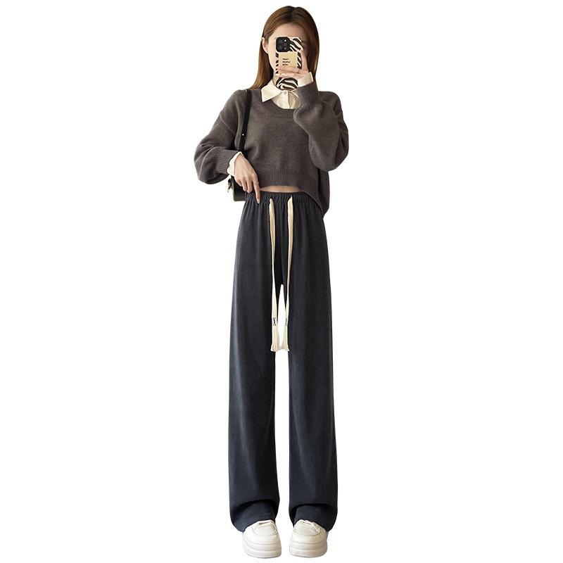 Chenier wide-leg pants women's new autumn and winter velvet white narrow straight-leg pants small corduroy pants