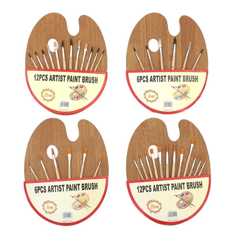 12-Piece Artist Paint Brush Set Flat Bristle Paintbrushes Color Palette Fun Kids Adults Students School Teachers Starter Kit.
