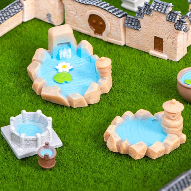 8Pcs Miniature Landscape Fairy Garden Accessories Mini Lighthouse Water Well Bridge Cottages Home Garden Craft Decor