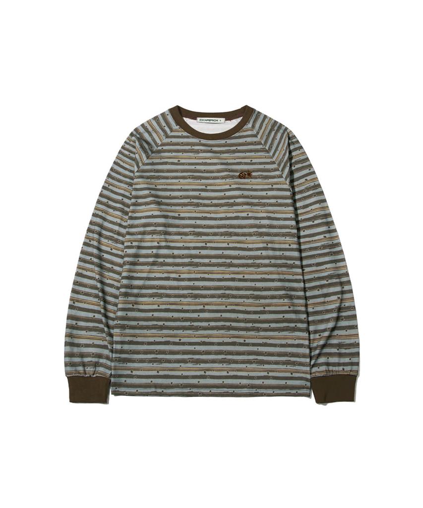 ESCAPEFROM Brush Stripe Star Full Print Long Sleeve Brown