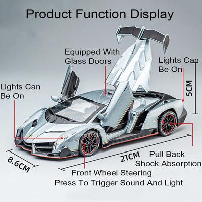 Scale 1:24 LP500S Veneno Toy Car Model Sound Light Pull Back Metal Diecast Miniature Vehicle Models Home Decoration Ornaments
