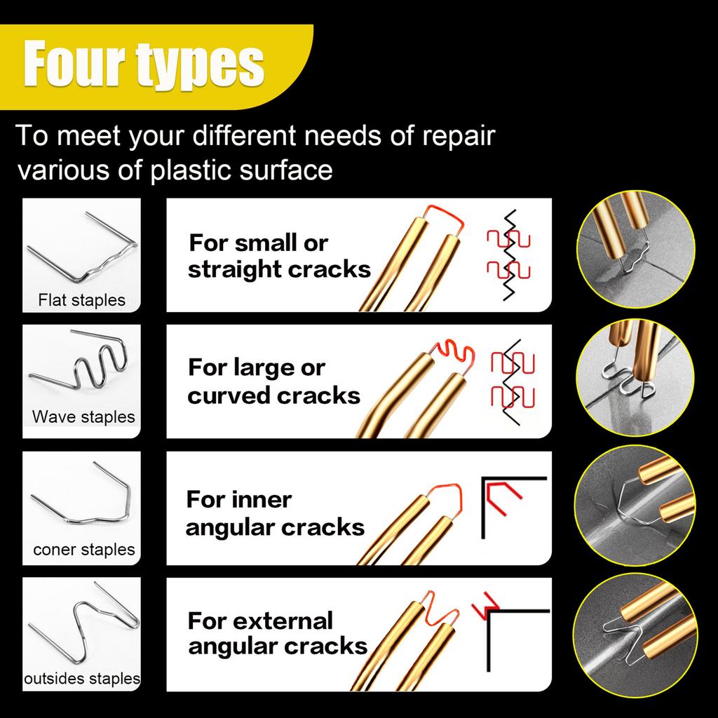 Convenient Plastic Welding Kit Fast Heats Up, 4 Shapes/200pcs Hot Staple