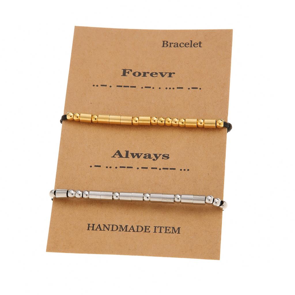 Set of 2 Fashionable Morse Code Couple Bracelets Stainless Steel Texture Unique Bracelet for Youthful and Stylish Lover
