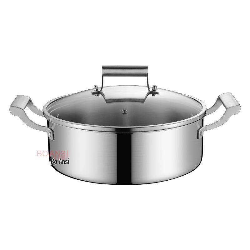 304 Stainless Steel Hot Pot: Three-Layer Thickened Soup & Frying Pan, Large Capacity Household Cookware