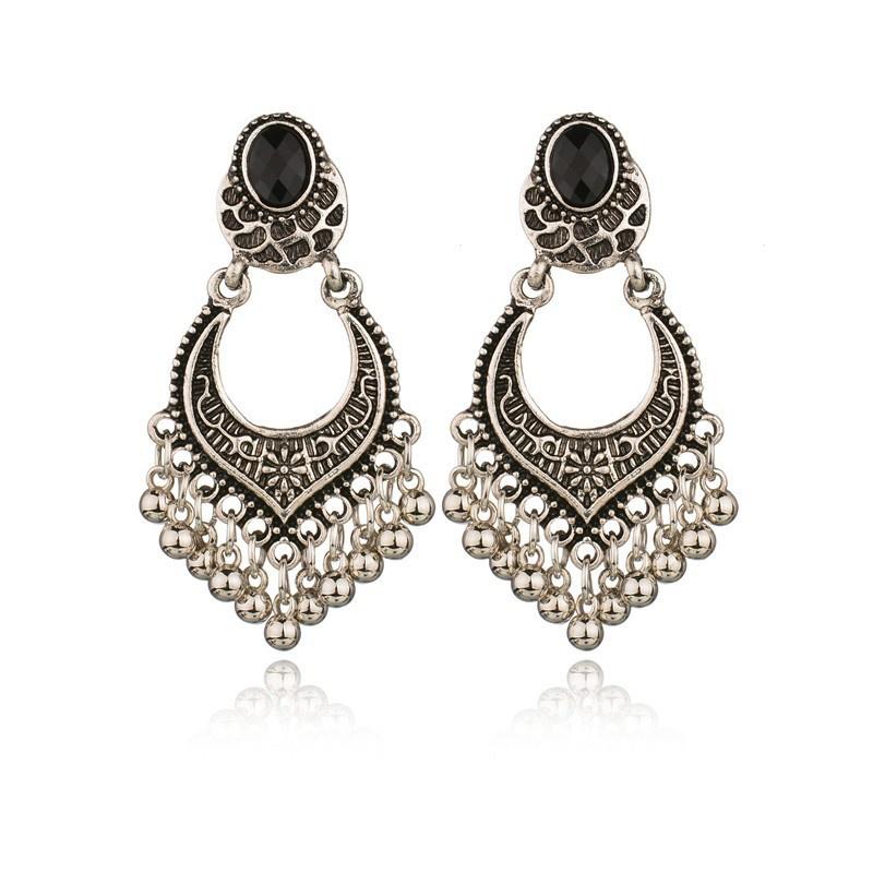 Fashion Fringe Ancient Earrings Vintage Earrings Boho Beads Womens Black Rhinestone Earrings Jewelry Gifts