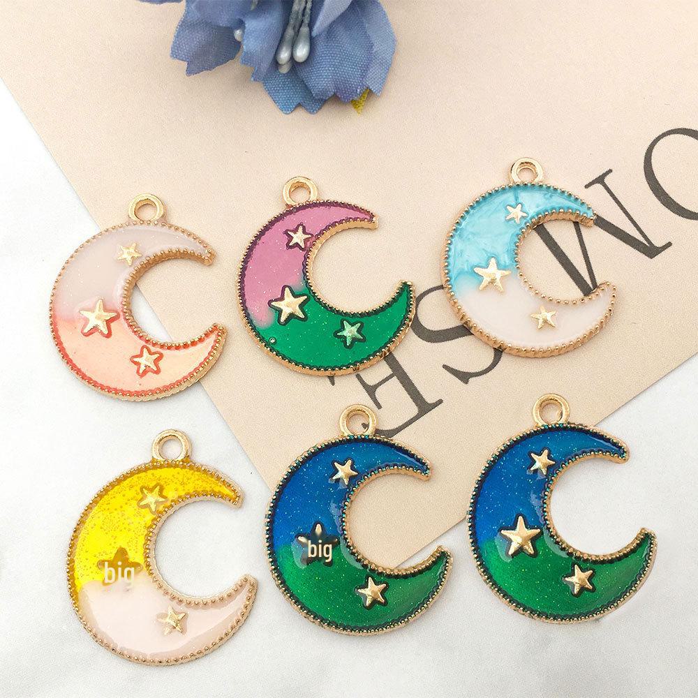 Pendentif Lune Ciel Étoilé: Étoile à cinq branches et goutte d'huile en alliage pour bijoux DIY boucles d'oreilles et collier