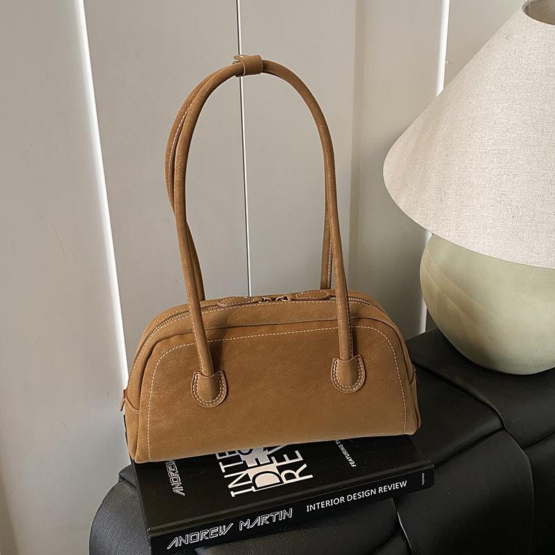 Vintage Suede Casual Bowling Shoulder Bag Women Korean Style Fashion Handle Bag Comfortable and Versatile Texture Storage Bags