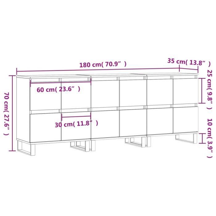 VidaXL Buffets 3 Pcs Concrete Grey Engineered Wood 3190209