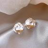 Shell Texture Flower Shape Stud Earrings with Metal Outline Lightweight Durable Design Suitable for Everyday Wear and Special Occasions